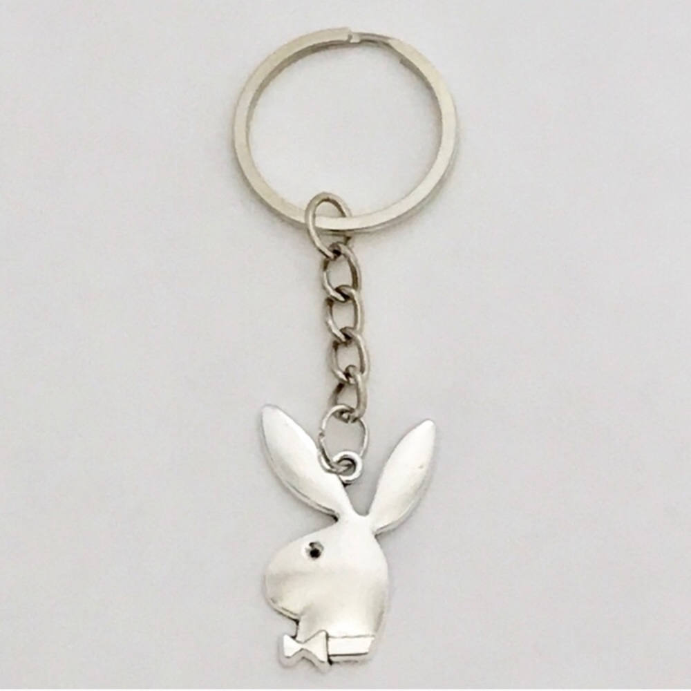 NEW playboy bunny head silver keychain